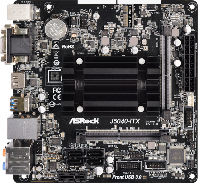 Материнська плата ASRock J5040-ITX (Integrated CPU, SoC, mini ITX) - фото 1