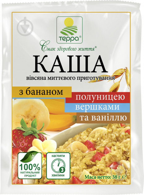 Каша овсяная ТЕРРА со сливками, бананом, клубникой и ванилью 38 г 38 г (1924) - фото 1