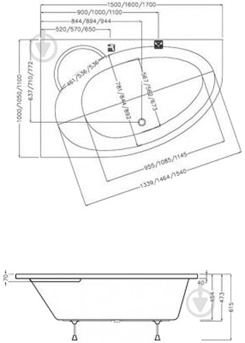 Ванна акриловая Ravak 170х110 см Asymmetric II 170x110 cм R (C931000000) - фото 2