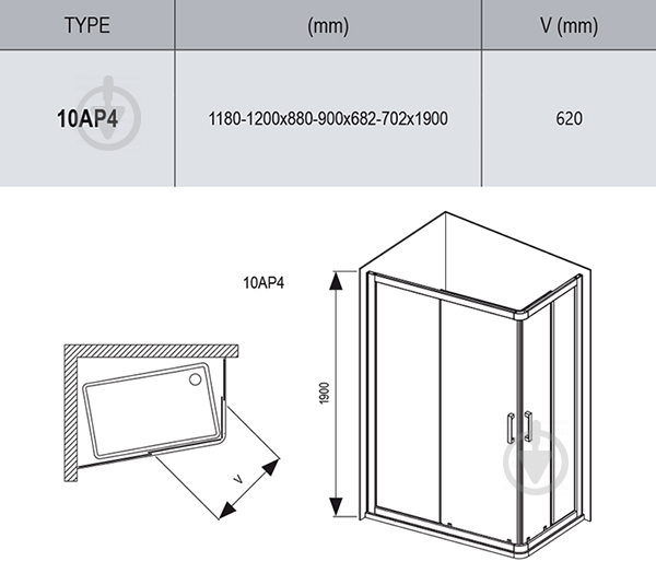 Душова кабіна Ravak 10AP4-120/90 сатин+Transparent - фото 3
