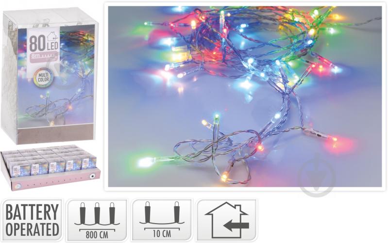 Электрогирлянда разноцветная встроенный светодиод (LED) 80 ламп 8,3 м - фото 1