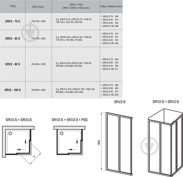 Душевые двери Ravak SRV2-90 195 S белый+transparent - фото 2
