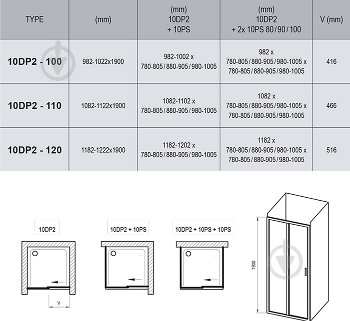 Душевые двери Ravak 10DP2-110 белый + Transparent - фото 2 Душевые двери Ravak 10DP2-110 белый + Transparent - фото 2