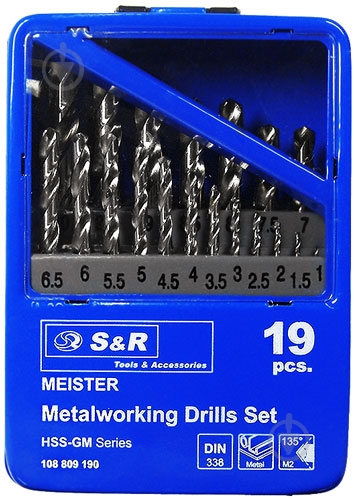Набор сверл по металлу S&R Meister HSS 1-10 мм 19 шт. 108849019 - фото 2