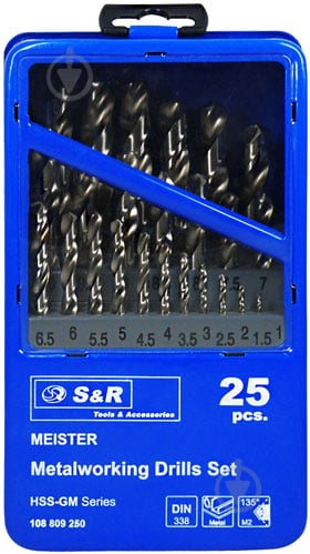 Набор сверл по металлу S&R Meister HSS 1-13 мм 25 шт. 108809250 - фото 2