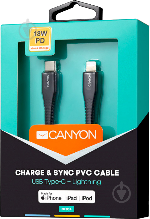 Кабель Canyon USB Type-C Lightning MFI-4 1,2 м black (CNS-MFIC4B) - фото 4