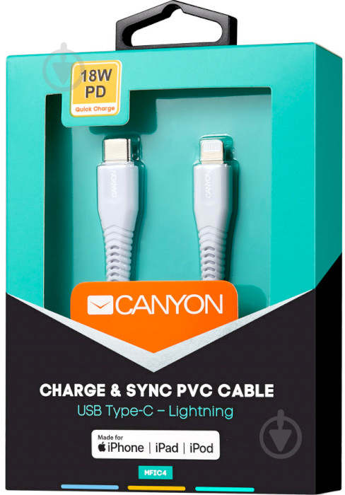 Кабель Canyon USB Type-C Lightning MFI-4 1,2 м white (CNS-MFIC4W) - фото 3