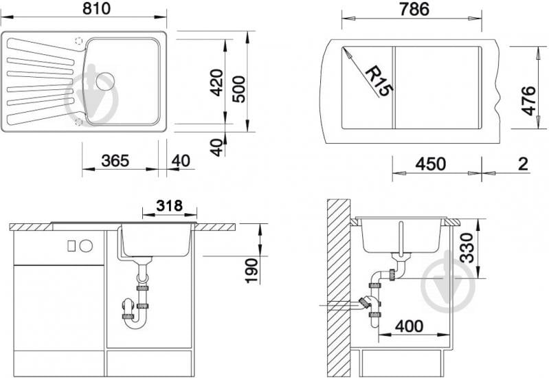 Мийка для кухні + змішувач Blanco Nova 45S(513909) + MIDA(519420) - фото 4