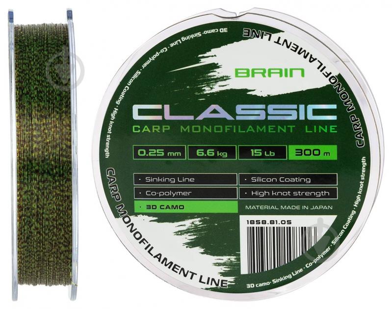 Леска Brain Classic Carp Line 3D (camo) 300 м 0,25 мм 6,6 кг - фото 1