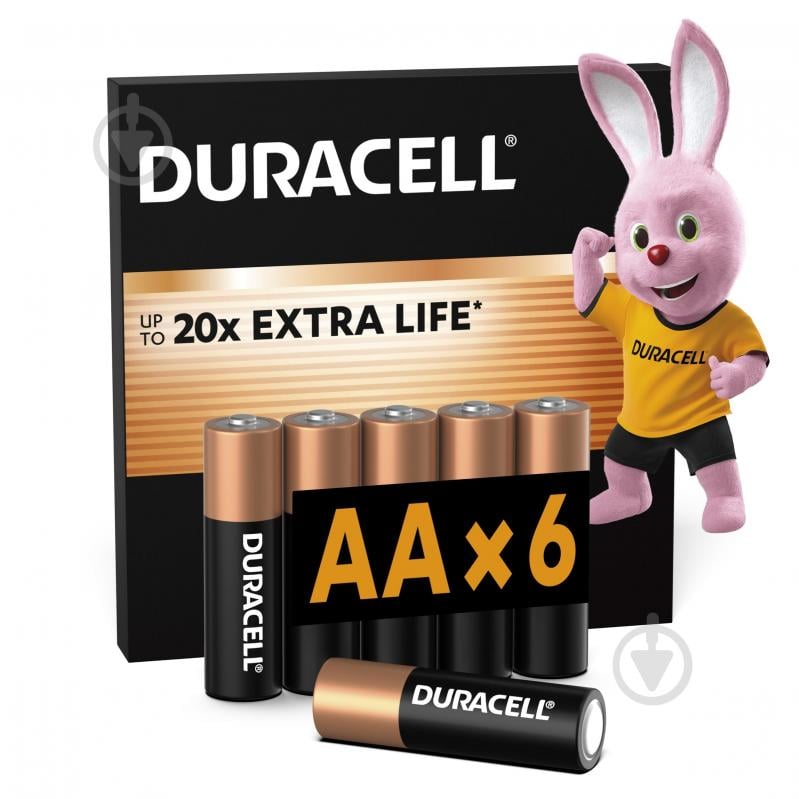 Батарейки щелочные Duracell (LR6) MN1500 Basic AA (пальчиковые) 6 шт. - фото 1 Батарейки щелочные Duracell (LR6) MN1500 Basic AA (пальчиковые) 6 шт. - фото 1