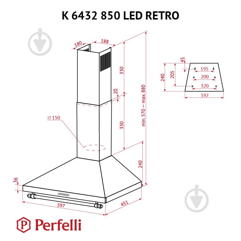 Вытяжка Perfelli K 6432 BL 850 LED RETRO - фото 11