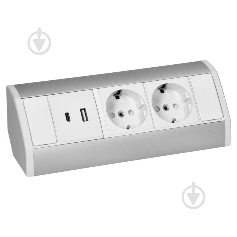 Розетка подвійна меблева із заземленням IP20 сірий OR-GM-9039(GS)/W-G - фото 3