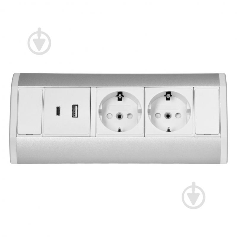 Розетка подвійна меблева із заземленням IP20 сірий OR-GM-9039(GS)/W-G - фото 2