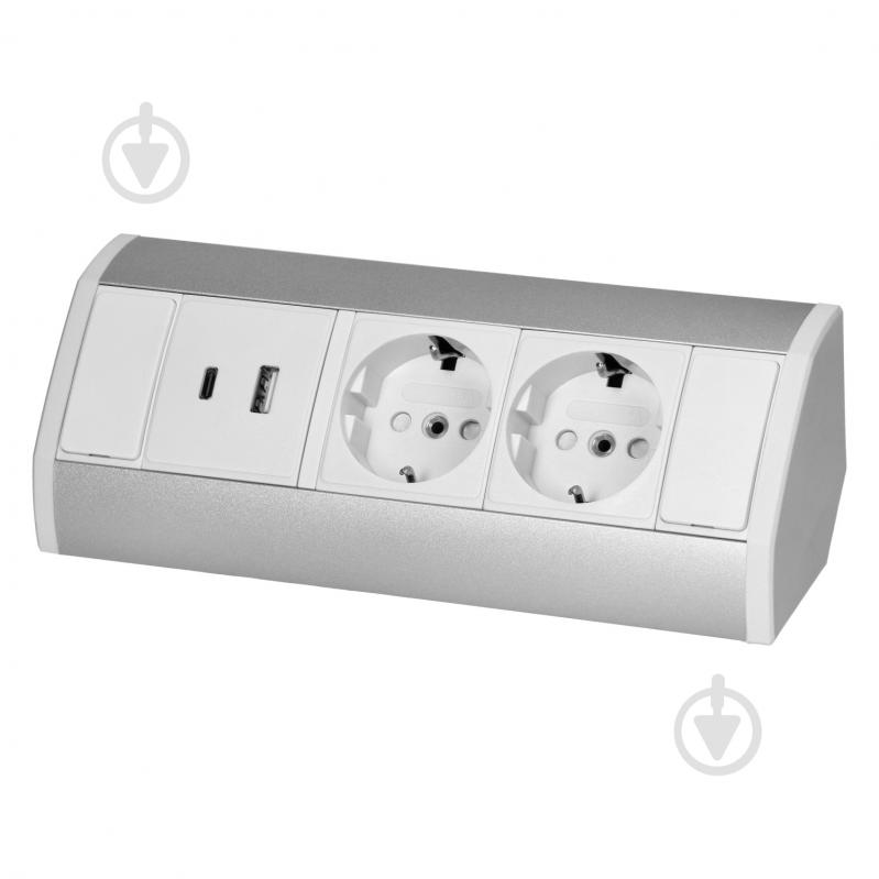 Розетка подвійна меблева із заземленням IP20 сірий OR-GM-9039(GS)/W-G - фото 1