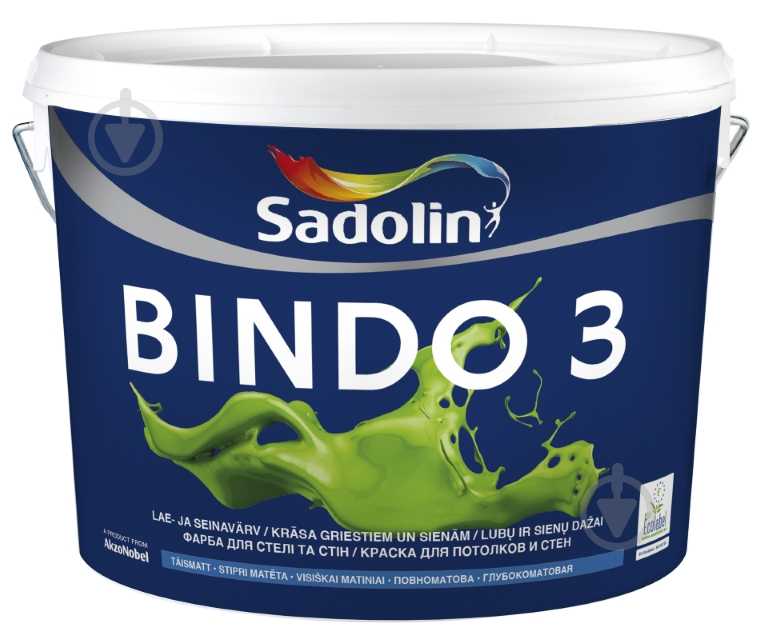 Краска интерьерная акриловая Sadolin BINDO 3 BW глубокий мат белый 7,5 л - фото 1