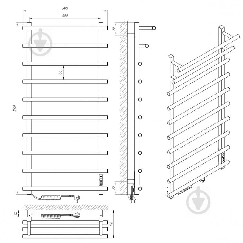 Полотенцесушитель электрический Laris Каскад Премиум П10 500х1200 Левое подключение 73207368 - фото 6