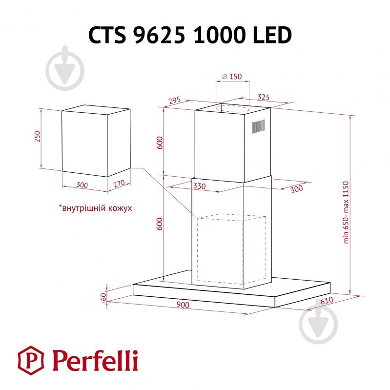 Вытяжка Perfelli CTS 9625 I 1000 LED островная - фото 13