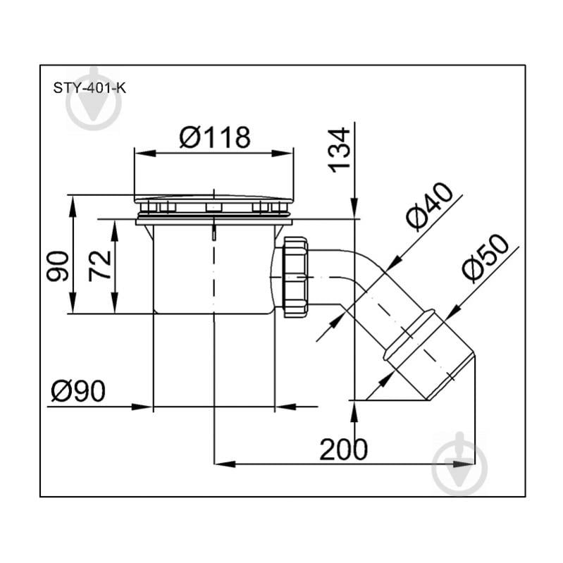 Сифон для душового піддона Styron STY-401-K DN 90 випуск 40/50 - фото 2