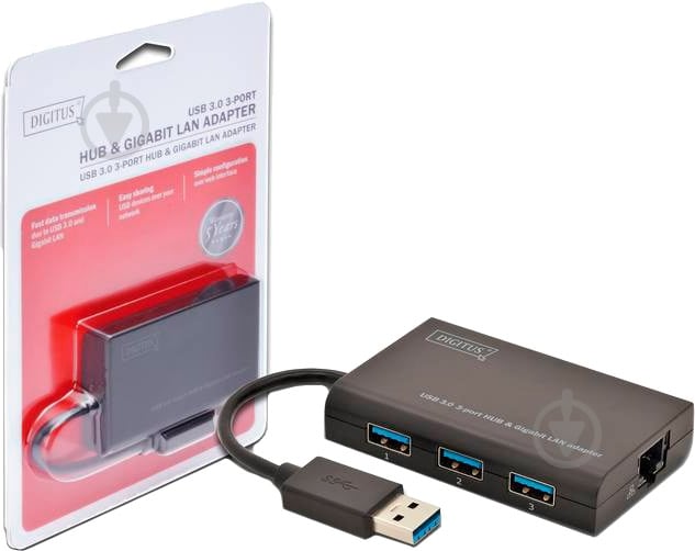 Концентратор Digitus Gigabit Ethernet USB 3.0, black - фото 4