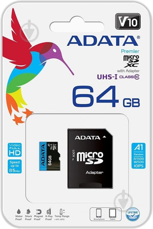 Карта памяти ADATA microSDHC 64 ГБ Class 10 (AUSDX64GUICL10A1-RA1) - фото 4