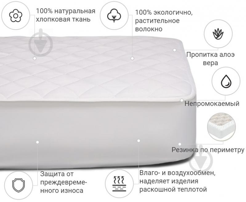 Наматрацник MirSon № 967 Natural Line Стандарт Cotton Aloe Vera водонепроникний з резинкою по периметру 26х60x120 - фото 2