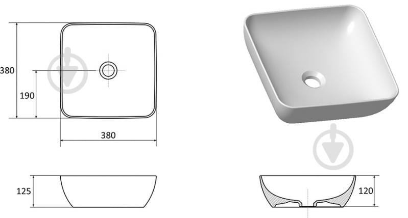 Умывальник Ravak UNI 380 S SLIM XJX01138001 - фото 2