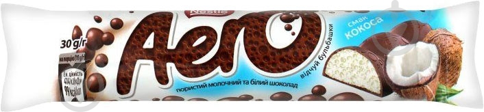 Шоколад Nestle Aero молочний і білий пористий зі смаком кокоса 30 г - фото 1 Шоколад Nestle Aero молочний і білий пористий зі смаком кокоса 30 г - фото 1