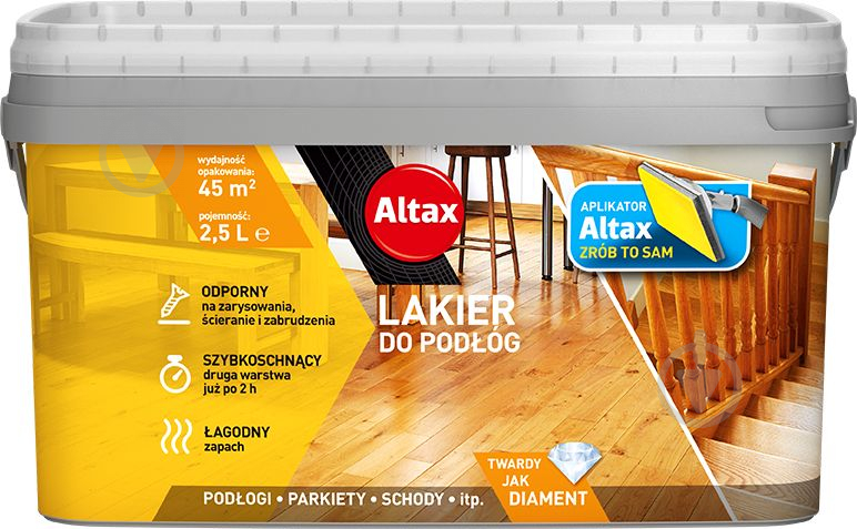 Лак для паркета Altax с аппликатором Altax полумат 2,5 л выбеленный - фото 1