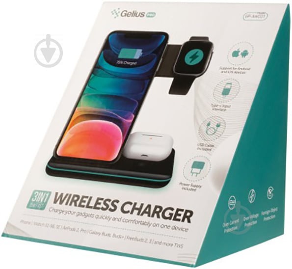 Бездротовий зарядний пристрій Gelius Pro Wireless Charger 3в1 15W GP-AWC01 Чорний - фото 10