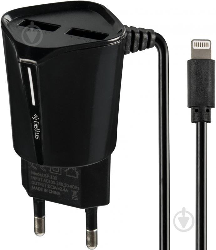 Мережевий зарядний пристрій Gelius Pro Edition Auto ID 2USB з кабелем Apple Lightning 2.4A Black - фото 1