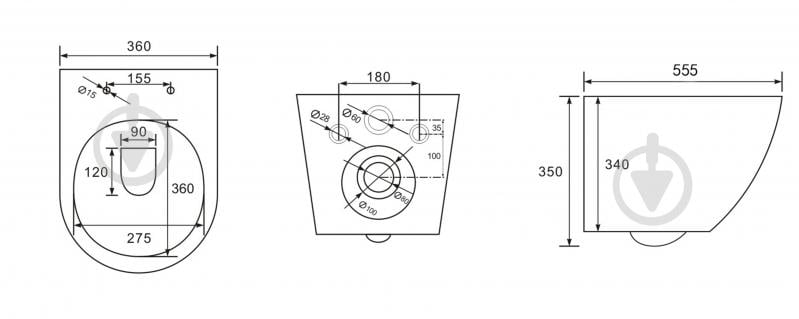 Унітаз підвісний VOLLE SIERRA Rimless 55*36*36см, сидіння Duroplast slow-closing - фото 2 Унітаз підвісний VOLLE SIERRA Rimless 55*36*36см, сидіння Duroplast slow-closing - фото 2