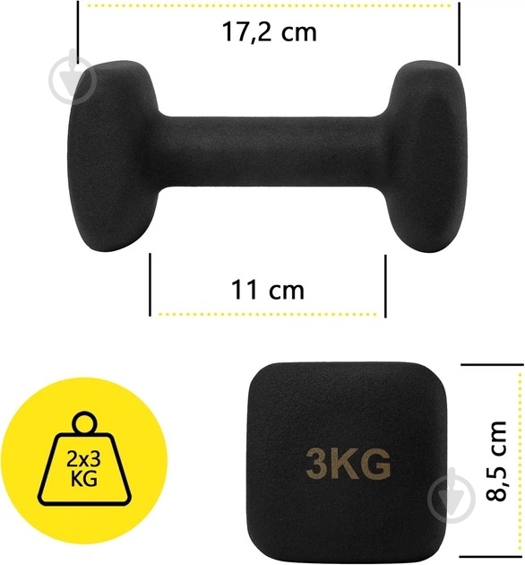 Гантели Cornix Square 2 x 3 кг XR-0408 черный - фото 6