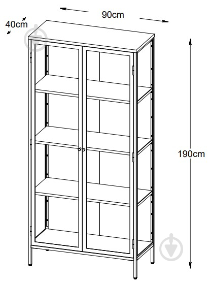 Вітрина Unique Furniture Висока CARMEL 2д 1900х900х400 мм чорний / золотий (42040600) - фото 4