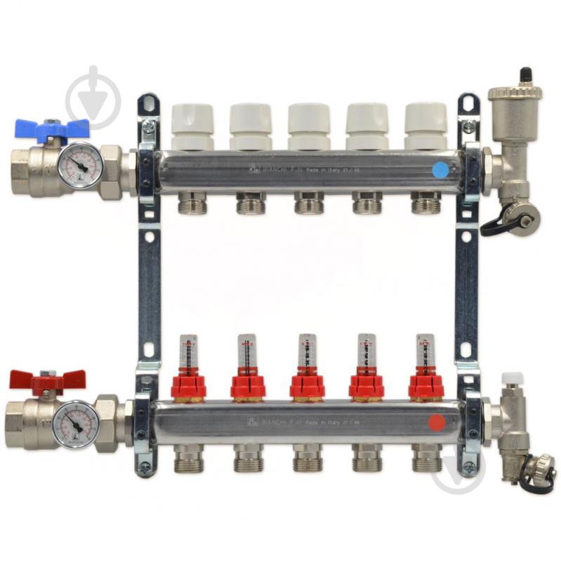 Коллектор Bianchi A345A6050A (НЕРЖАВОЙКА) в сборе с расходомерами 1 x 5 x 3/4 ЗР L=441 мм - фото 1