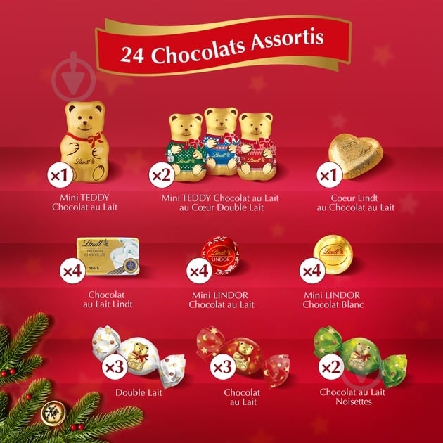 Конфеты LINDT Рождественский календарь 170 г - фото 2