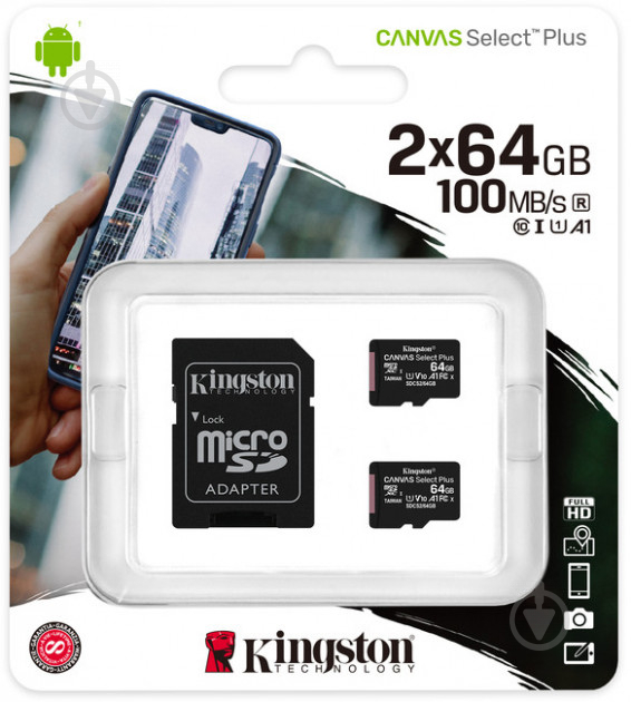 Карта памяти Kingston microSDHC 64 ГБ UHS Speed Class 1 (U1) (SDCS2/64GB-2P1A) - фото 3