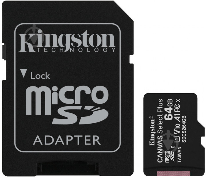 Карта памяти Kingston microSDHC 64 ГБ UHS Speed Class 1 (U1) (SDCS2/64GB-2P1A) - фото 1