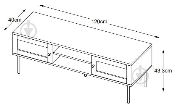 Тумба під ТВ Unique Furniture PENSACOLA 2д 1200x430x400 мм дуб меламін чорний/чорний поліротанг (44641013) - фото 9