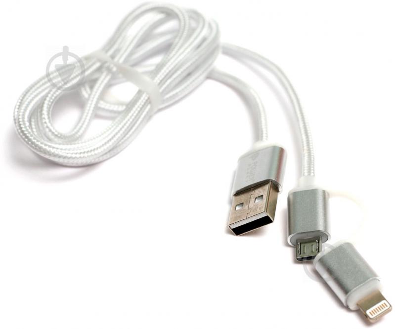 Кабель PowerPlant USB – microUSB + Apple Lightning 1 м сріблястий (KD00AS1290) - фото 1