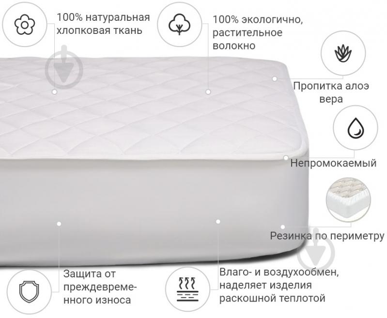 Наматрацник MirSon № 967 Natural Line Стандарт Cotton Aloe Vera водонепроникний з резинкою по периметру 26х140x20 - фото 2
