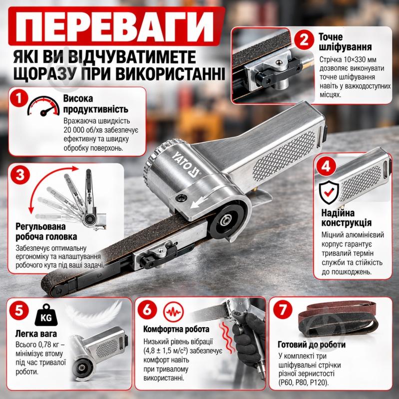 Пневмошлифмашина YATO ленточная YT-09741 - фото 6