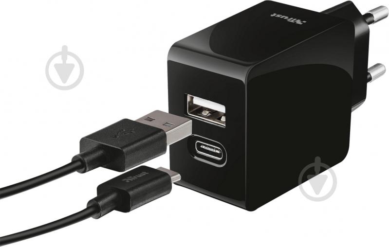 Сетевое зарядное устройство Trust Urban Fast Dual USB-C & USB 17W Black (21589) - фото 4