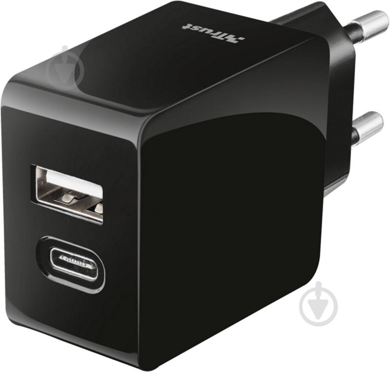 Сетевое зарядное устройство Trust Urban Fast Dual USB-C & USB 17W Black (21589) - фото 1