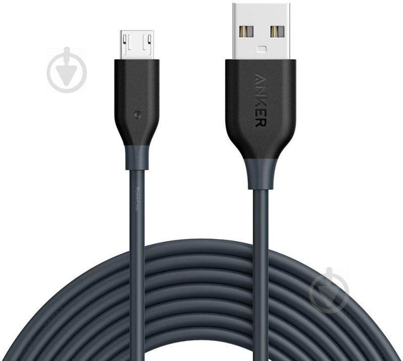 Кабель Anker USB – microUSB 3 м чорний (A8134H11) PowerLine - фото 1