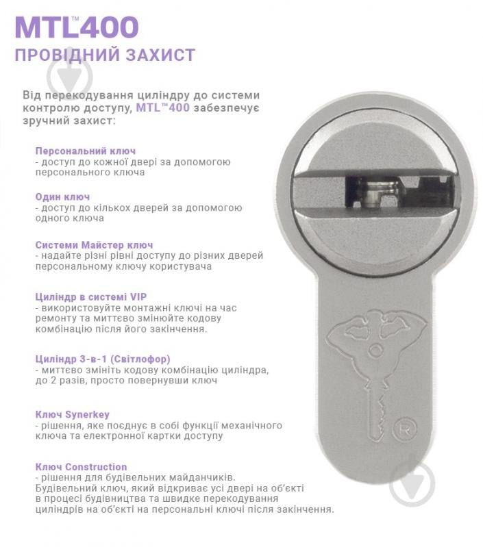 Циліндр Mul-T-Lock MTL400/ClassicPro 40x60 ключ-ключ 100 мм нікель сатин - фото 3