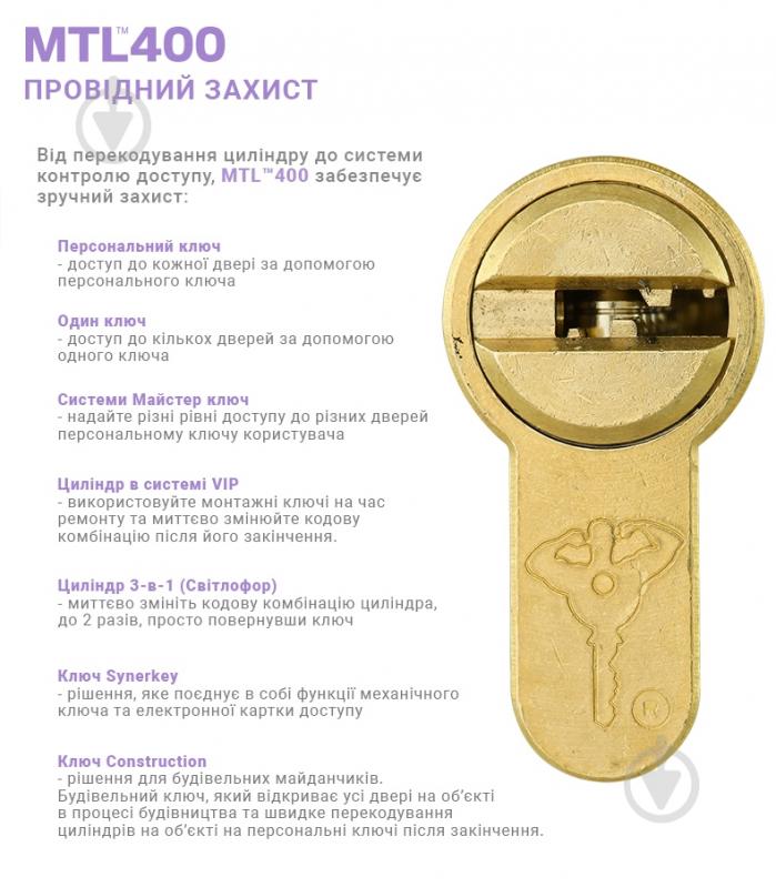 Циліндр Mul-T-Lock MTL400/ClassicPro 40x60 ключ-вороток 100 мм латунь - фото 4