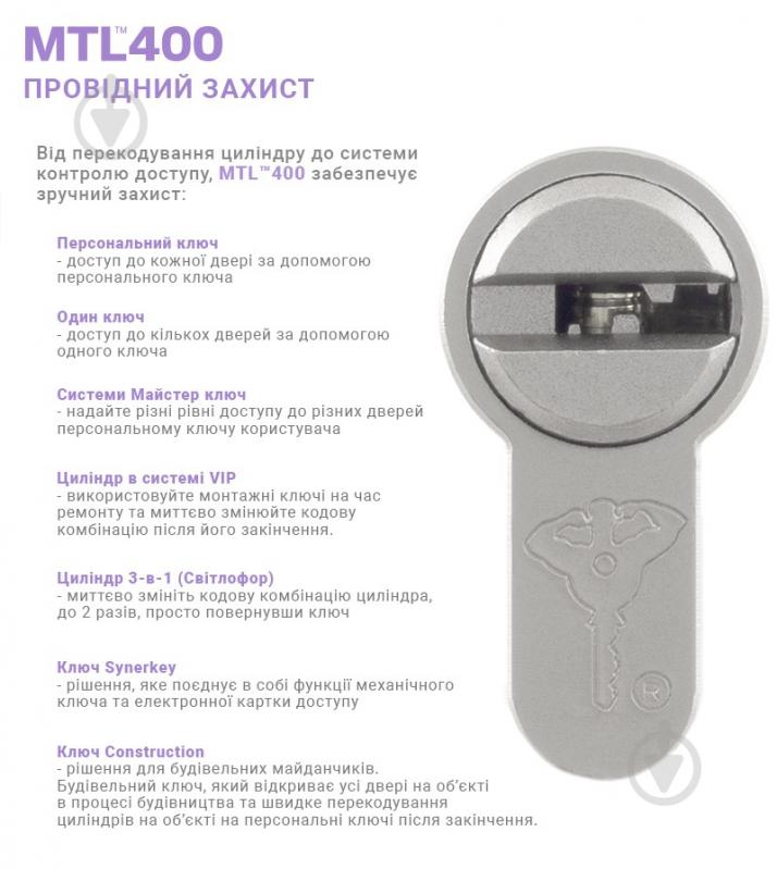 Циліндр Mul-T-Lock MTL400/ClassicPro 60x40 ключ-вороток 100 мм нікель сатин - фото 3