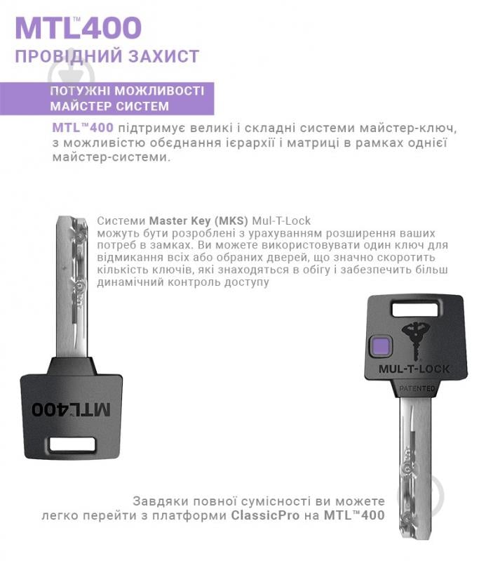 Циліндр Mul-T-Lock MTL400/ClassicPro 60x40 ключ-вороток 100 мм нікель сатин - фото 11