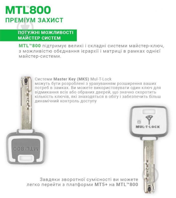 Циліндр Mul-T-Lock MTL800/MT5+ 40x60 ключ-вороток 100 мм нікель сатин - фото 9