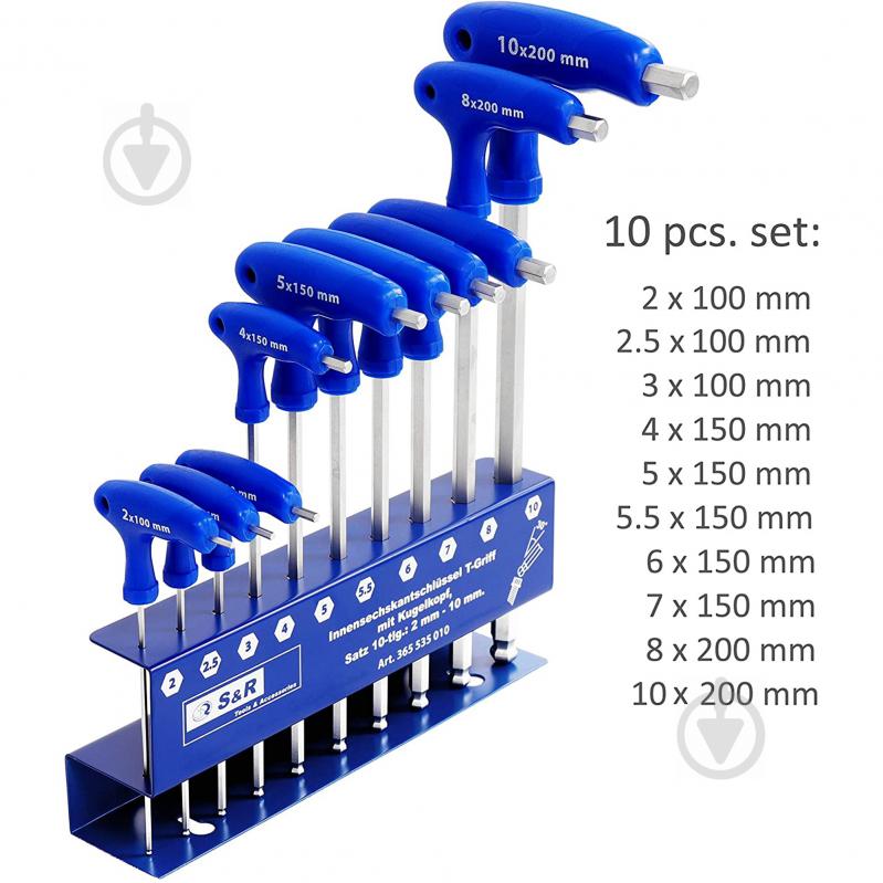 Набор ключей S&R Т-образные 2.0-10 мм 10 шт 365535010 - фото 4